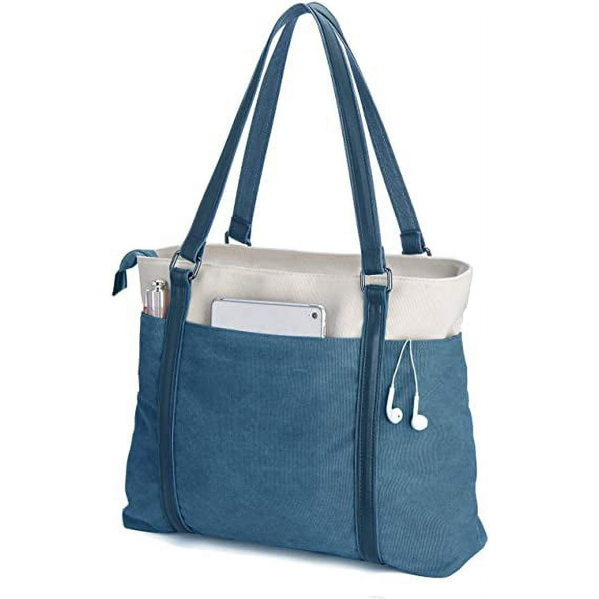 Hefeisuimishangmaoyouxiangongsi Women Laptop Tote Bag Work Light Patchwork Canvas 15.6 Tote Wallet Blue