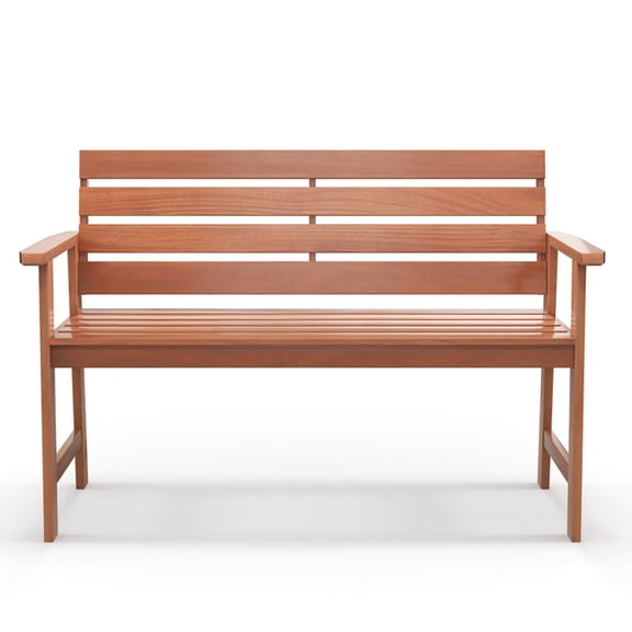 Resenkos Patio Solid Wood Bench Wood 2-Seat Chair with Breathable Slatted Seat & Inclined Backrest, Wooden Garden Furniture, Easy Assembly, Suitable for Patio and Garden