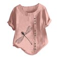 thumbnail image 3 of Gibobby Camisetas Mujer Manga Corta Camiseta lino y algodón para mujer, camisetas informales holgadas con estampado, blusas tipo túnica con botones tal(Rosa,CH), 3 of 4