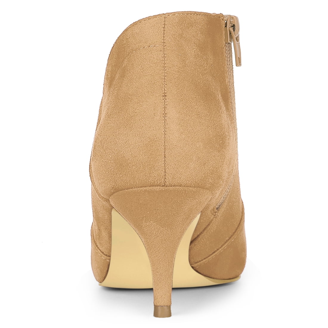 DARING DIVA Women's Pointed Toe Kitten Heel Cutout Ankle Boots Khaki 8.5