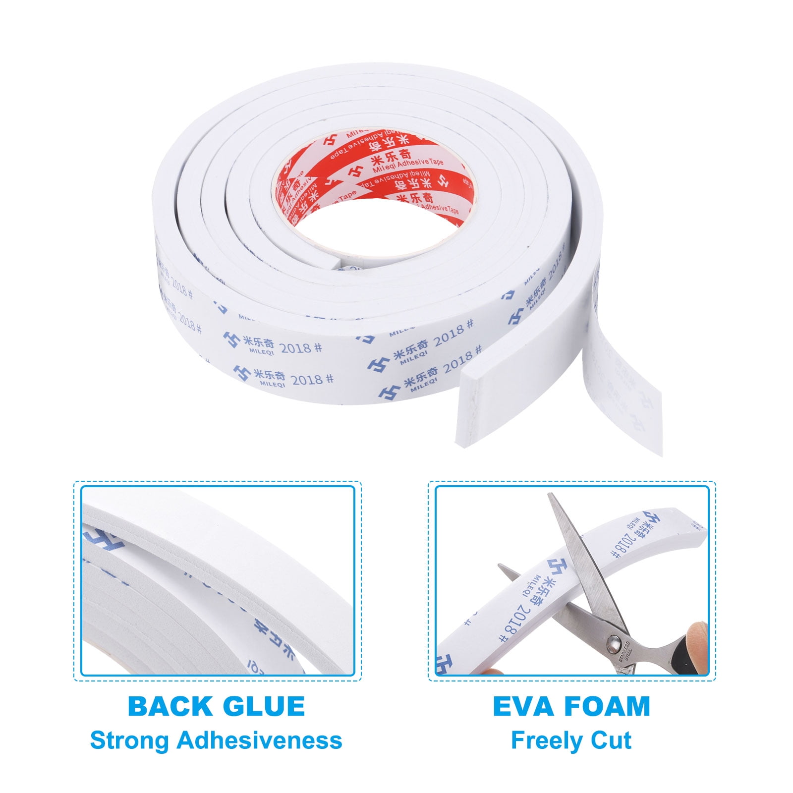 REGALWOVEN 2m/6.6ft Sealing Foam Tape 4cm Wide 8mm Thick Single Sided Weather Stripping Door Seal Strip White, 2Roll