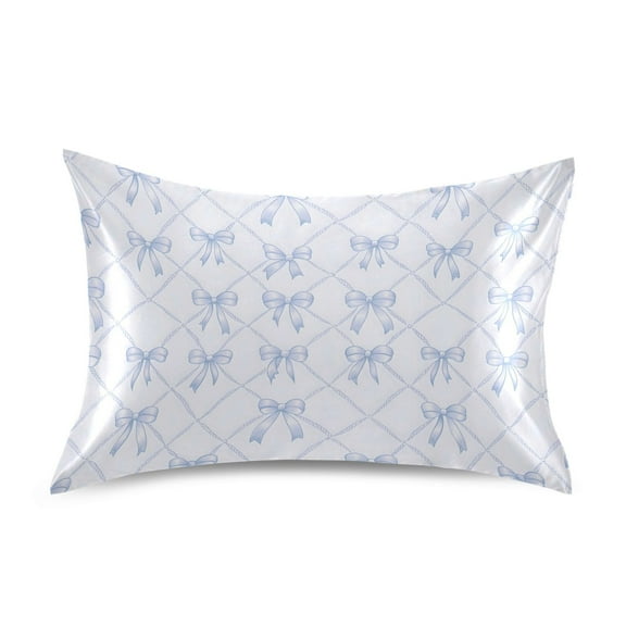 Ryvnso Satin Pillowcase Bows Checkered Blue Pillow Cases Standard Size 26x20in