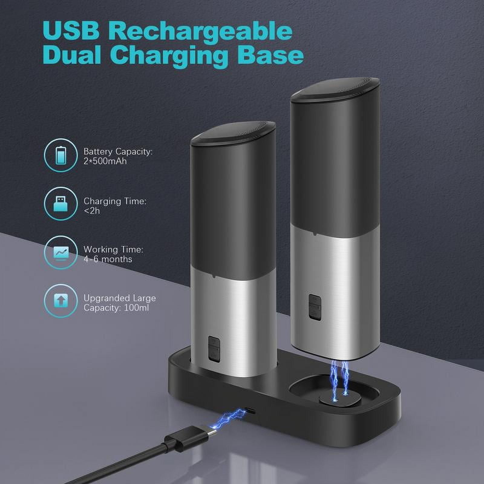 Ultrean Electric Salt & Pepper Grinder Sets, 2pcs Rechargeable, Adjustable, Stainless Steel Construction, Auto Dust Lids, LED one-hand operation