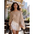 thumbnail image 5 of LMLYSoH Women's Summer Knit Poncho Solid Color Boat Neck Loose Fit Draped Bat Sleeve Pullover Trendy Tops Streetwear, 5 of 9
