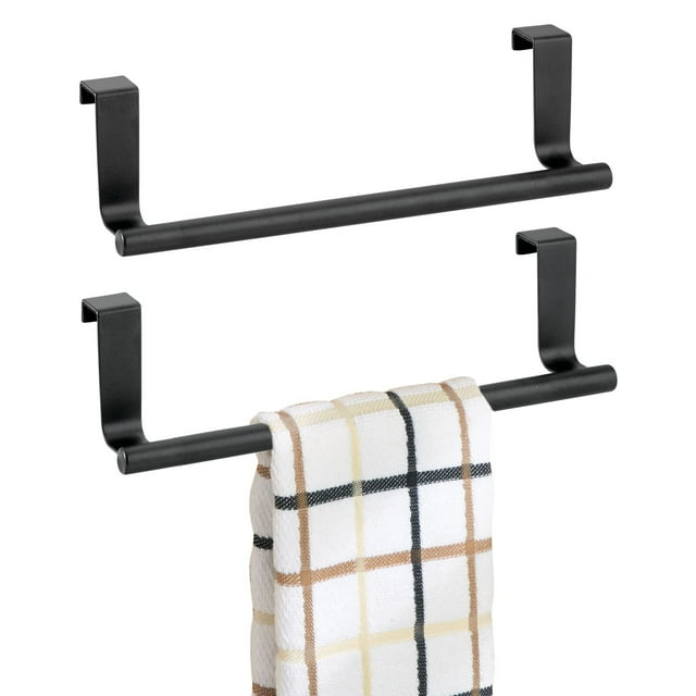 Oleegame 1PC Spoon And Lid Rest Stainless Steel Single Pole Towel Rack Kitchen Non Punched Towel Hanging Rod Cabinet Door Back Rag Hanging Rack Black