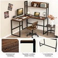 thumbnail image 3 of YYAo Sturdy Computer Workstation,L-Shaped Corner Computer Desk Writing Table,Reversible L-Shaped Corner Desk with Storage Bookshelf-Walnut, 3 of 10