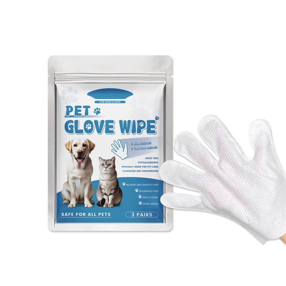 Btomtd Extra Thick Gloves Wipes for Pet Bathing, Cleaning and Deodorizing Grooming Gloves for Dogs and Cats, Nourish Rinse Free Wipes for Daily Care and Travel, 3PCS, White