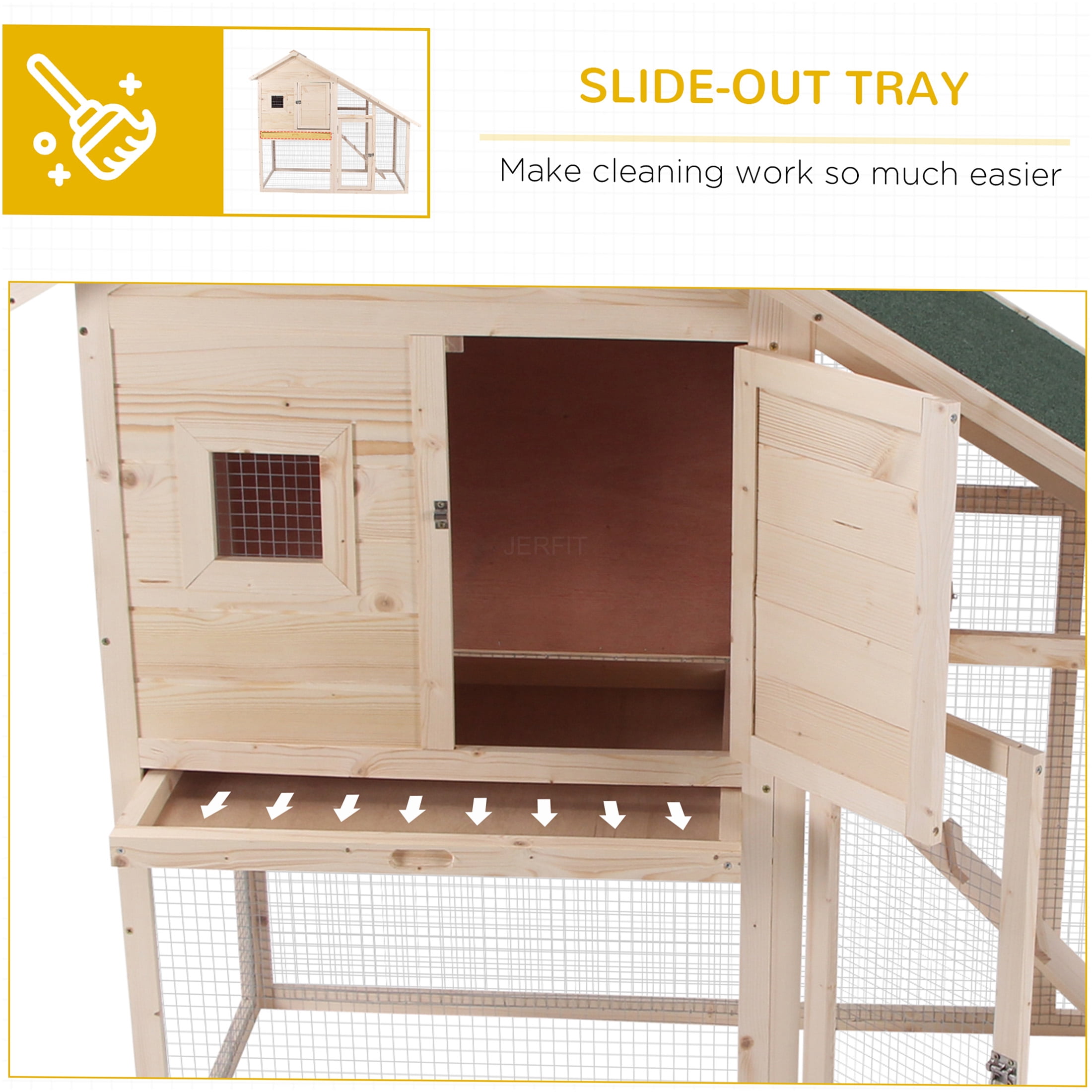 JERFIT 55 Inch Large Outdoor Rabbit Hutch with Waterproof Asphalt Roof, 2-Story Wooden Bunny Cage with Ramp & Removable Tray for Rabbits, Guinea Pigs, Small Pets
