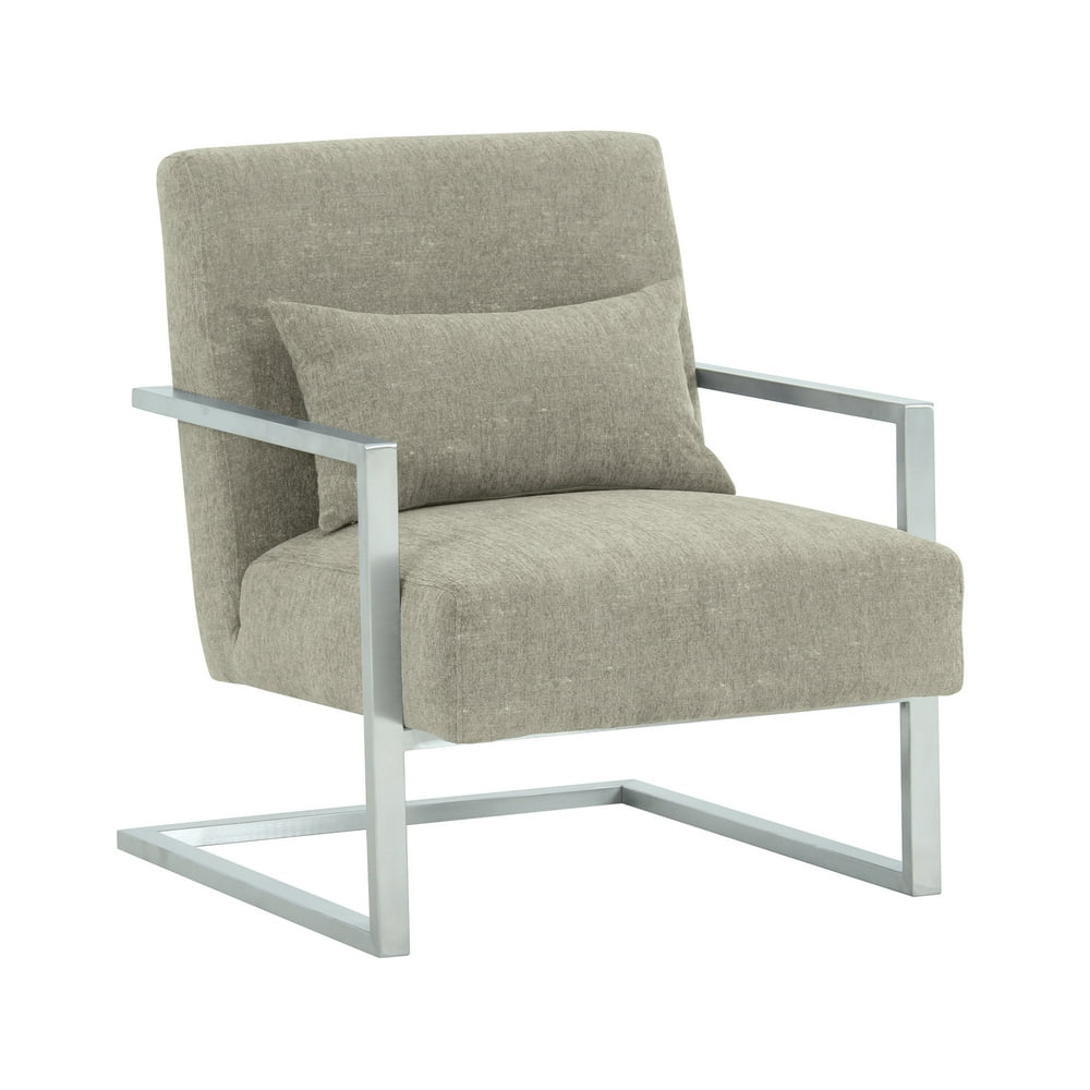 ARMEN LIVING Skyline Modern Accent Chair, Grey Linen and Steel