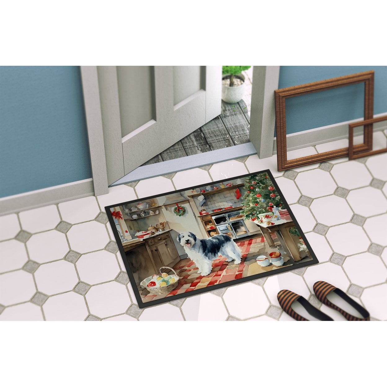 Carolines Treasures DAC3861MAT 18 x 27 in.  Old English Sheepdog Christmas Cookies Doormat
