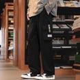 thumbnail image 3 of Ceisia Men Solid Color Fleece Multi Pocket Work Pants Loose Drawstring Gift Elastic Cuff Trousers, 3 of 9