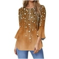 thumbnail image 3 of lcziwo Womens 3/4 Bell Sleeve Shirts Trendy Boho Print Pleated Pullover Tunics Casual Button Down Henley Shirt 2025 Holiday Going Out Tops Sales for Today on Walmart Gold M, 3 of 6