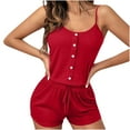 thumbnail image 3 of Your-Sty Button Front Two Piece Pajama Set for Women Cami Top and Shorts Lounge Set Sleepwear 2 Pcs Set, 3 of 4