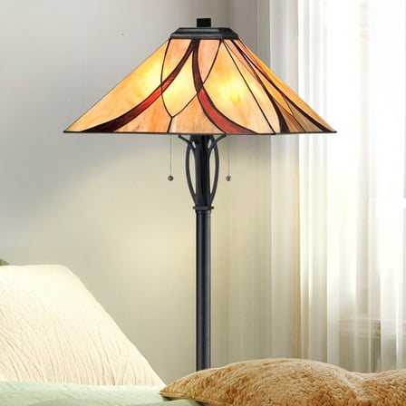 Luxury Mediterranean Tiffany Floor Lamp, Large Size: 60''H x 17''W, with Old World Style Elements, Valiant Bronze Finish, UQL7101 from the Bracknell Collection by Urban Ambiance