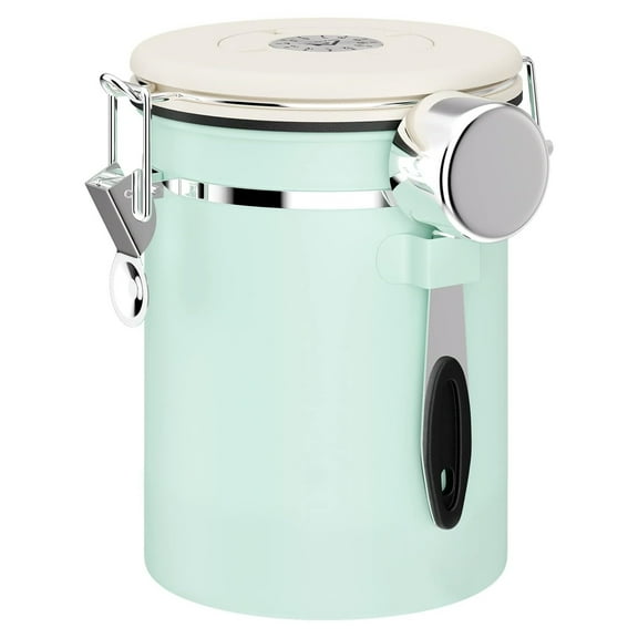 Coffee Canisters Airtight Coffee Bean Storage Container Kitchen Stainless Steel Food Storage Container with Scoop Date Tracker & CO2 Valve 1800ML - Mint Green