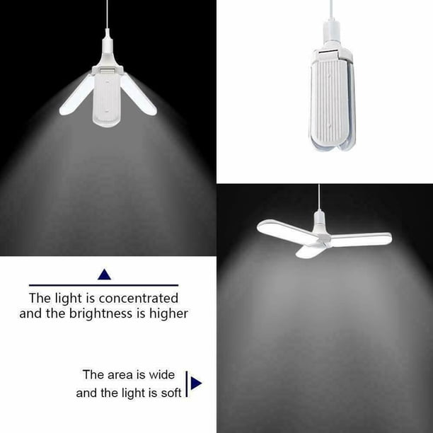 Lampe LED Ventilateur 5 Pales Pliable - 55W Lumière Froide 6500K - Pour Garage, Atelier, éclairage Intérieur
