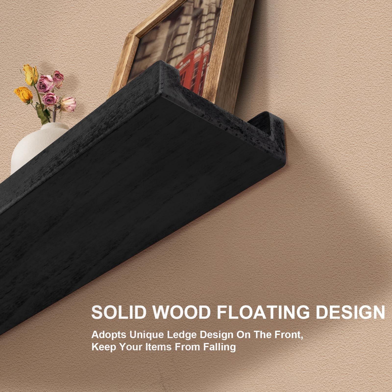 Sfugno Floating Ledge Shelves Rustic Wood Wall Shelf Set of 3 for Storage and Display 16.9 inch Vintage,Black