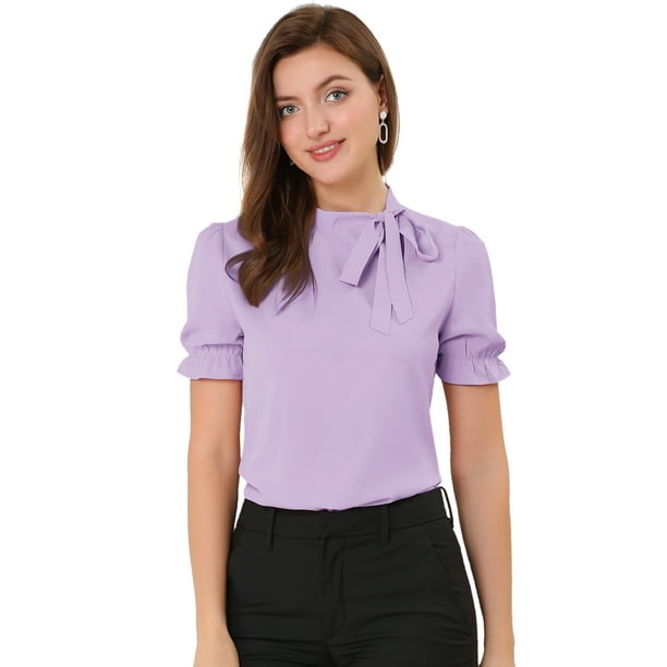 Top Elegante De BluDe ManCorDe OficiDe Las Camisas Del Cuello De PajariDe Las Mujeres Púrpu3XL