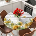 thumbnail image 2 of Sunflower Round Tablecloth 45-54 Inch Round Fitted Table Cloth with Elastic Edge, Summer Eucalyptus Botanical Floral Retro Waterproof Table Cover Protector for Outdoor Picnic Party Dining, 2 of 9