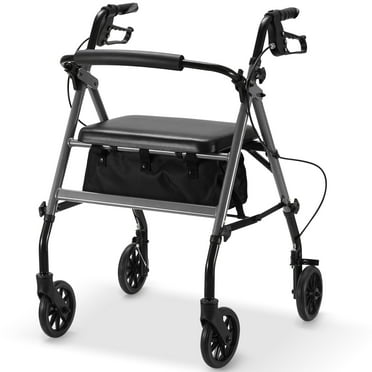 Naipo Rolling Walker for Seniors, Foldable Rollator Walker with Seat and 6” Wheels, 300 lb Capacity, Aluminum Frame, Gray