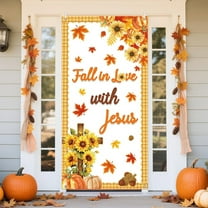 Fall in Love with Jesus Door Cover Sunflower Pumpkin Thanksgiving Door Banner Fall Bulletin Board Decorations Christian Religious Decoration Indoor Outdoor Decor Bulletin Board Set 35.4 x 70.8 Inch
