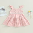thumbnail image 2 of Enfants Bambin Fille Robe d'Été Mouche Manches de Couleur Unie à Plusieurs Niveaux Princesse Robe Swing A-Line Robe, 2 of 8