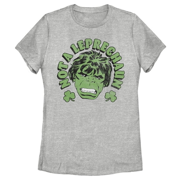 Women's Marvel St. Patrick's Day Hulk Not A Leprechaun  Graphic Tee Athletic Heather Large
