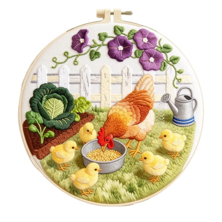 Farm Animal Embroidery Kit with 7.87 Inch Hoop, Beginner Cross Stitch Supplies for Spring Home Decor, Easter Decoration Craft Gift for Mother's Day