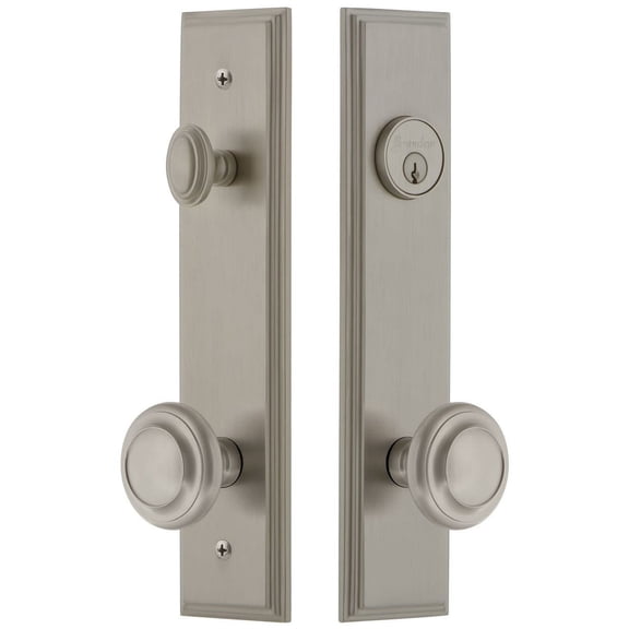 Grandeur 840099 Carre Solid Brass Tall Plate Single Cylinder Keyed Entry Set - Nickel