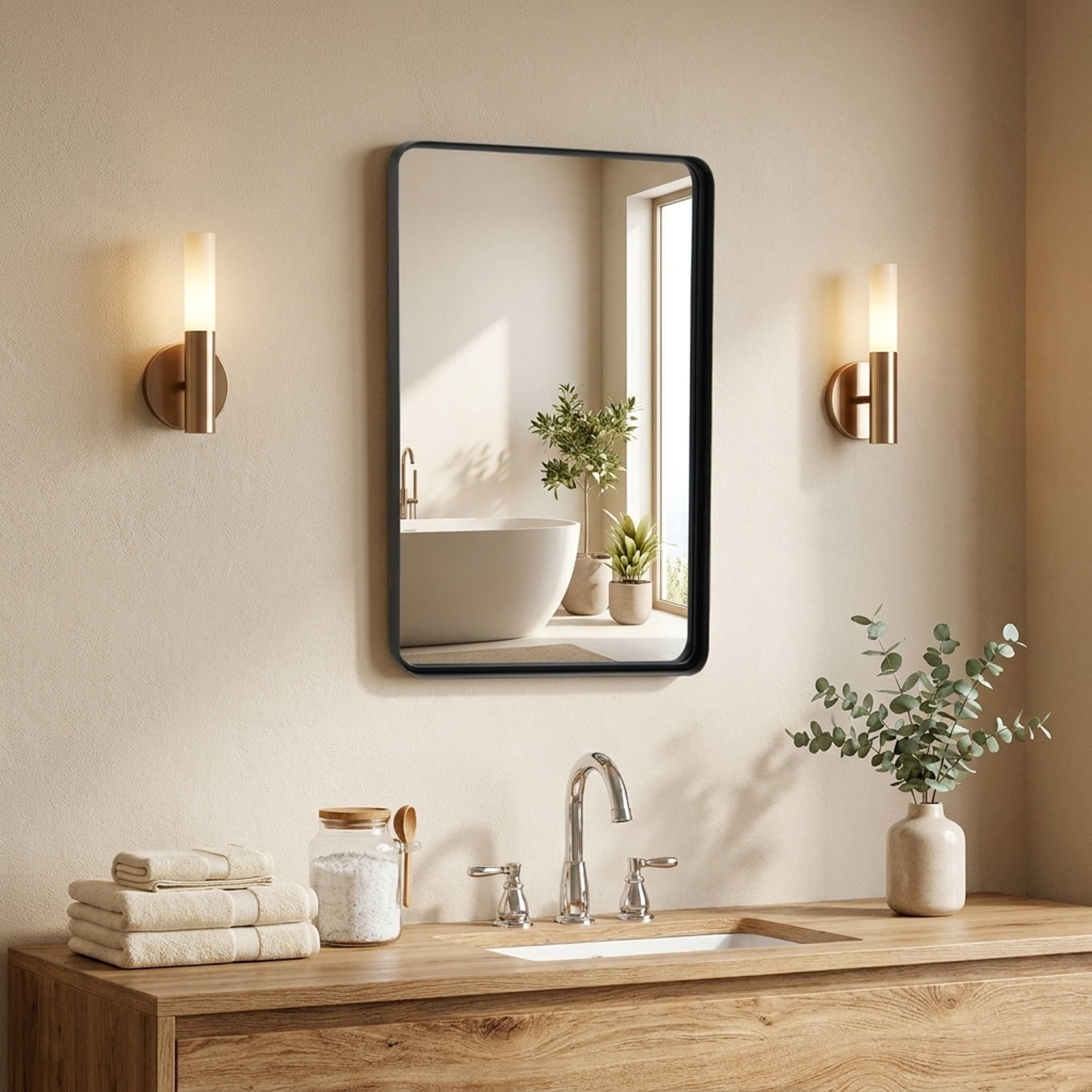 Vebreda Bathroom Wall Mirror, Rectangular Wall Mount Bathroom Mirror with Solid Steel Frame, Premium Glass for Clear reflection