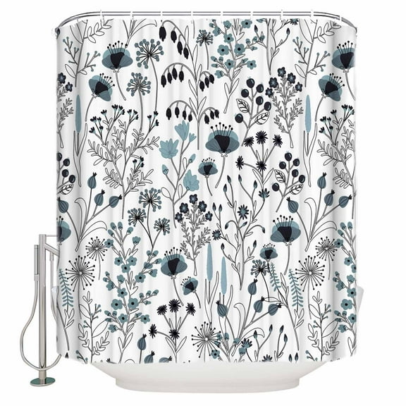 54x78 Inch Shower Curtain Decorative Blue Teal Spring Floral Bathtub Bath Curtains Fabric Waterproof Bathroom Decor Vintage Botanical Colorful Elegant Small Stall Shower Curtain Set with 12 Hooks
