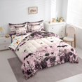 thumbnail image 2 of Manfei Halloween Gothic Bat Skull Full Size Bedding Sets 7 Pieces, Vintage Floral Rose Full Size Bed in a Bag, Pink Black Purple,Reversible, 2 of 7