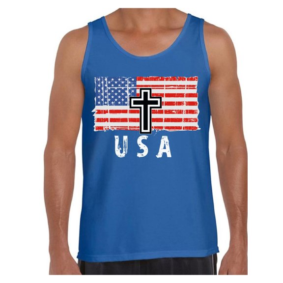Awkward Styles Cross USA Men Tank Top 4th of July Gifts USA Men Shirt Proud American USA Patriotic Tank for Men Independence Day 4th of July Men Top One Nation Pro America T shirt for Men