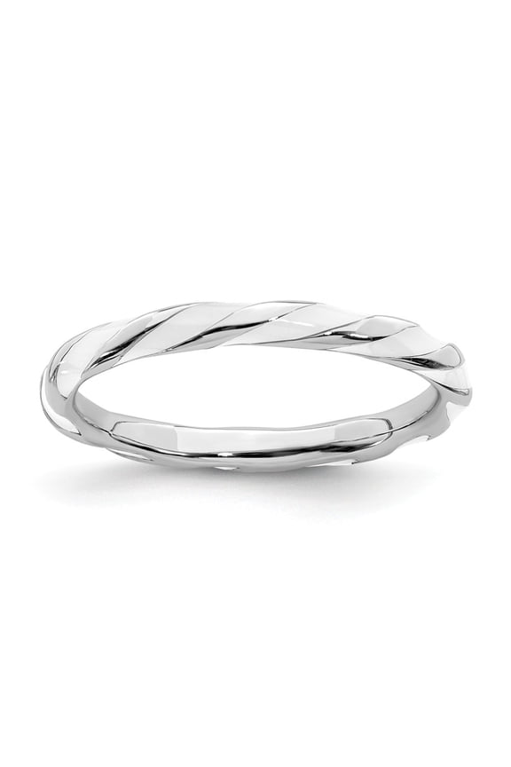 925 Sterling Silver Stackable Expressions Twisted White Enameled Ring Size: 8; for Adults and Teens; for Women and Men