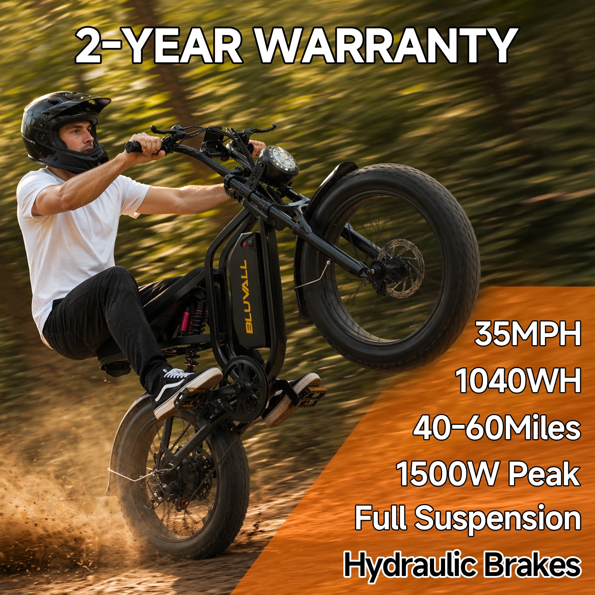 BLUVALL SU8 PRO Electric Bike for Adults, Peak 1500W 35MPH 52V 20Ah Mountain Bicycle, Full Suspension UL2849
