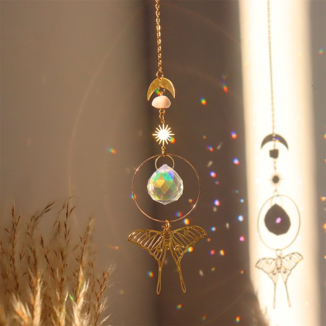 Crystal Wind Chime Prism Catchers Ornamento Decoración del jardín del hogar (Polilla) Wdftyju Para estrenar