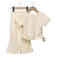thumbnail image 2 of LUOGENLI Girls Summer Outfits Size 14-16 Plus 4th of July Girls Clothes Summer Solid Knit Short Sleeve T Shirt Tee Flare Pants Set Toddler Bell Bottoms Outfit 5-6 Years, 2 of 8