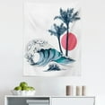 thumbnail image 1 of Vintage California Tapestry, Ocean Waves Palm Trees and Coral Toned Sun Exotic Summer, Fabric Wall Hanging Decor for Bedroom Living Room Dorm, 5 Sizes, Slate Blue and Pastel Pink, by Ambesonne, 1 of 1