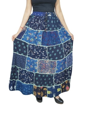 Mogul Women's Indian Peasant Patchwork Long Skirt Printed Hippy Chic Gypsy Bohemian Fashion Maxi Skirts