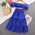 thumbnail image 2 of LUOGENLI Girl Summer Outfits Size 10-12 Toddler Girls Summer Fly Sleeve Solid Tops and Skirts 2pcs Outfits Clothes Set for Children Clothes Girls Summer Outfits Size 6 Summer Blue 6-7 Years, 2 of 7