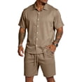 thumbnail image 3 of Mens 2 Piece Matching Set Gym Summer Sets Plus Size Beach Shirt and Shorts Fashion Drawstring Short Sleeve Outfits, 3XL, 3 of 7