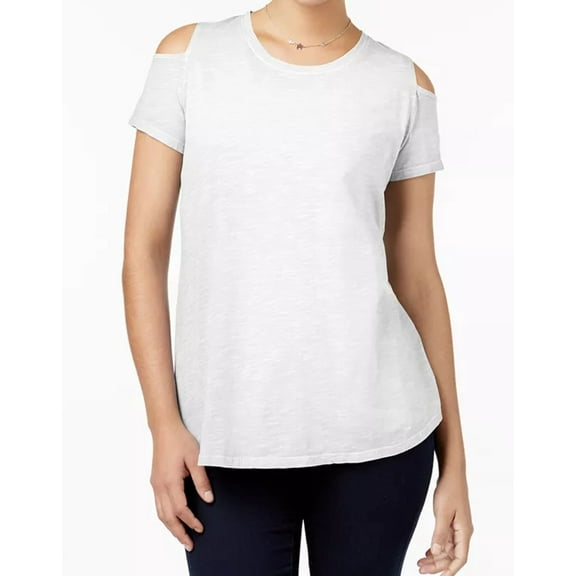 Style & Co Womens Cotton Cold Shoulder T-Shirt,Bright White,Small