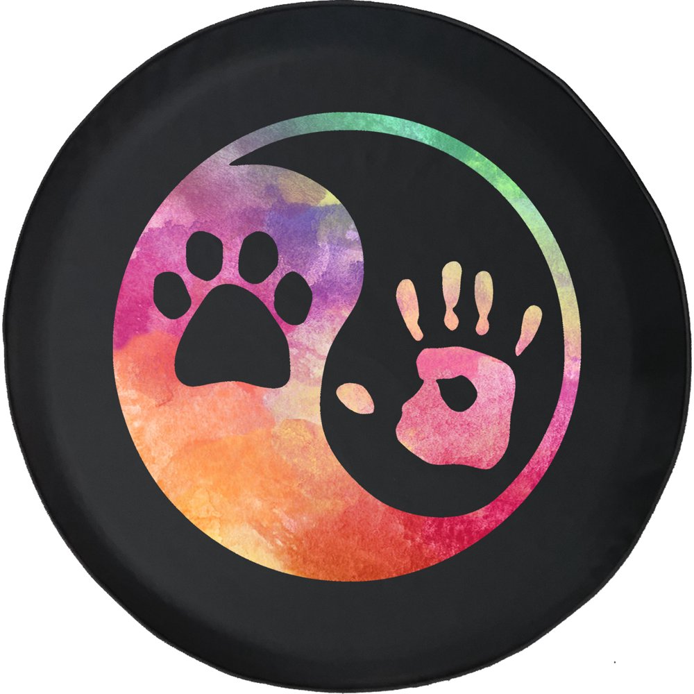 Watercolor Yin Yang Pet Dog Paw Spare Tire Cover for Jeep RV