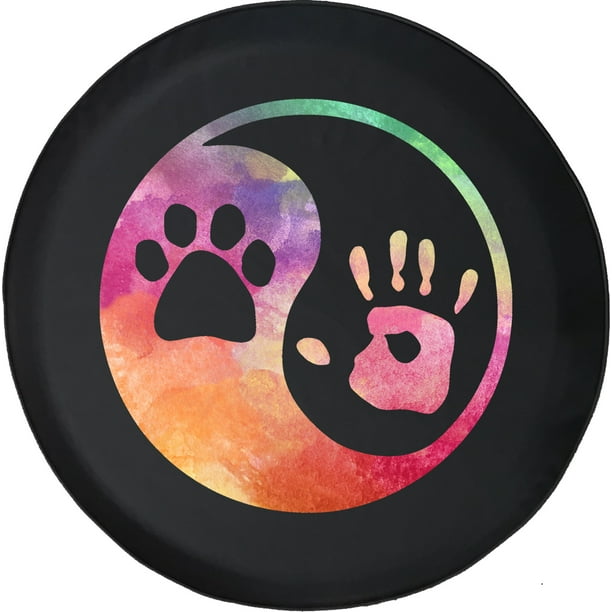 Watercolor Yin Yang Pet Dog Paw Spare Tire Cover for Jeep RV