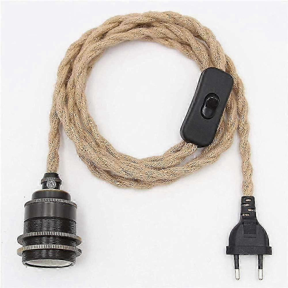 Hemp Rope Plug-In Pendant Light – 5M Cable With Switch, E27 Socket, Indoor Hanging Light Kit For Retro, Industrial, DIY Lampshades