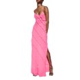 thumbnail image 2 of Vestido de noche con espalda abierta con volantes Vestido de cóctel de verano con abertura Nituyy Rosa, vestido de fiesta con volantes, 2 of 5