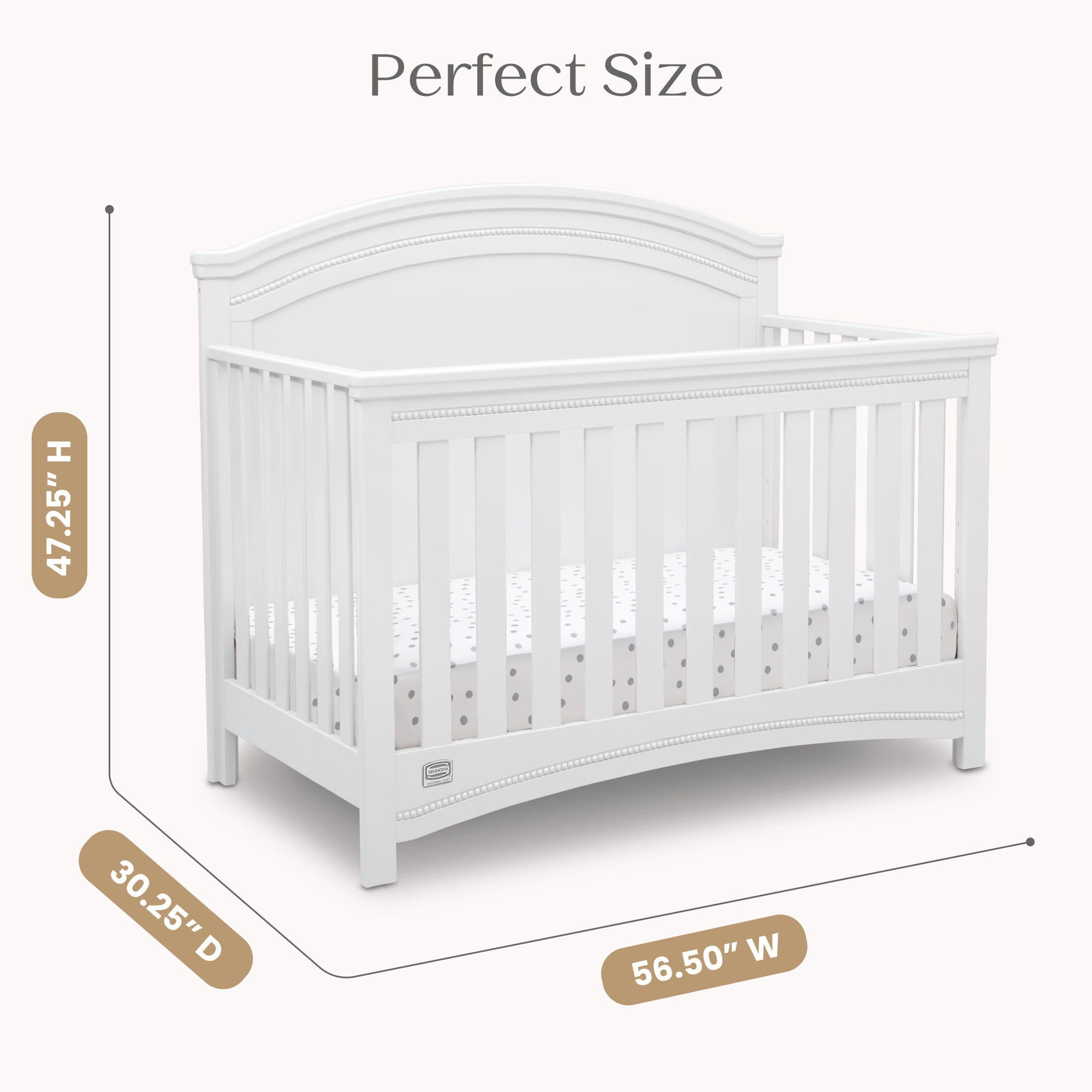 Simmons Kids Emma 4-in-1 Convertible Baby Crib - Greenguard Gold Certified, Bianca White