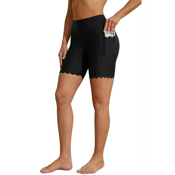 Attraco Women's Plus Size High Waisted Swim Shorts with Pockets Bathing Suit Bottoms Long Board Shorts