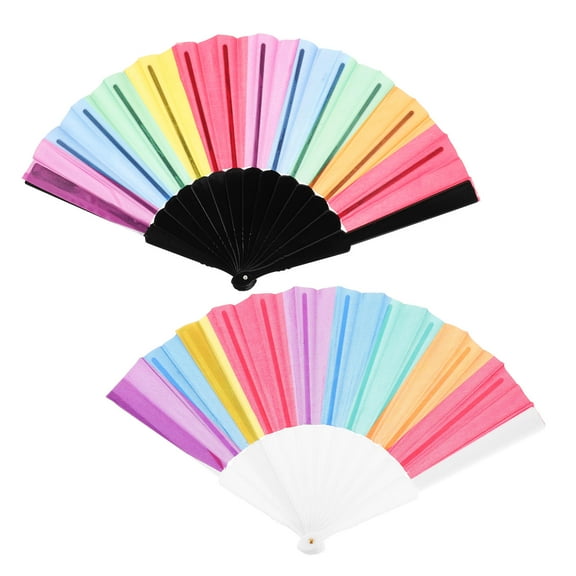 Topbathy 2Pcs Hand Held Folding Fan Assorted Color Plastic Cloth for Birthdays