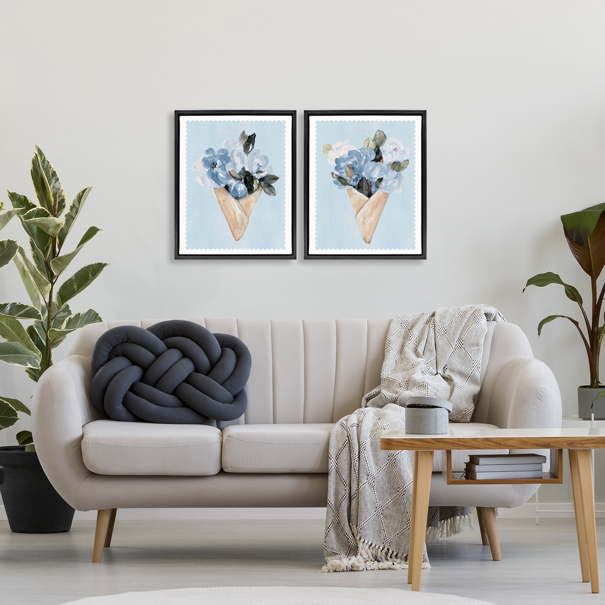 Stupell Industries Blue Flower Gift Bouquets 2 Piece Black Framed Floater Canvas Set, design by Lanie Loreth